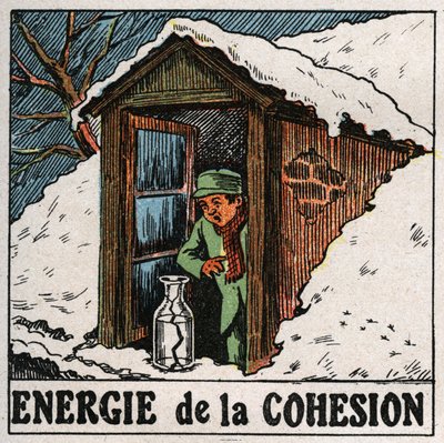 Energie van cohesie: het koude water breekt de vaas. Anonieme illustratie uit 1925. Privécollectie. door Anonymous Anonymous
