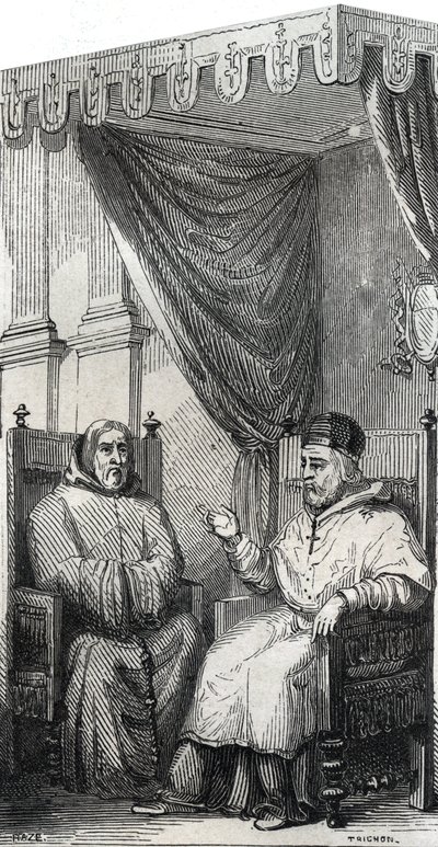 Franciscus van Paola, stichter van de Rooms-Katholieke Orde van Minimen en paus Sixtus IV - gravure uit 1846 in 