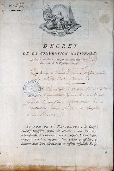 Franse Revolutie: Decreet van de Conventie van 11/12/1792 dat de Nationale Garde opdraagt om Koning Lodewijk XVI van de Tempelgevangenis naar de rechtbank te brengen door Anonymous Anonymous