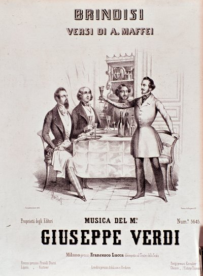 Frontispice van de partituur van Brindisi door Giuseppe Verdi naar de poëzie van Andrea Maffei door Anonymous Anonymous