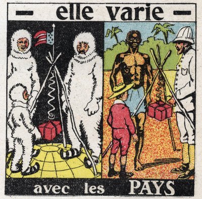 Zwaartekracht: het varieert per land. Zwaartekracht meten met een veer aan de pool en daarna in Ecuador. Anonieme illustratie uit 1925. Privécollectie. door Anonymous Anonymous