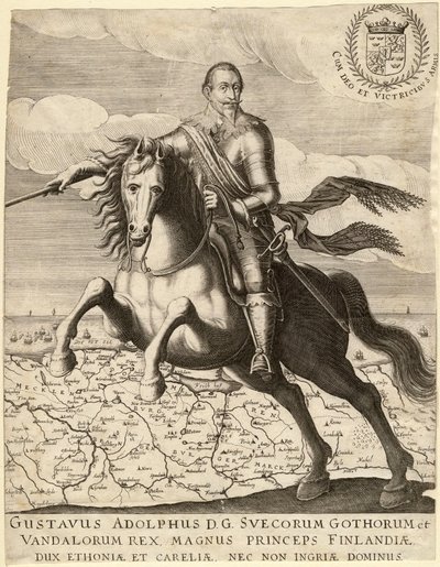 Gustavus Adolphus voor de kaart van Pommeren door Anonymous Anonymous