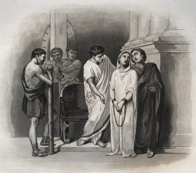 Heilige Victoria, leed martelaarschap in Carthago met Sint Saturninus, in 304. Gravure uit 1846 in 
