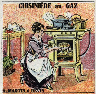 Verwarming thuis: Arthur Martin gasfornuis. Anonieme illustratie uit 1925. Privécollectie. door Anonymous Anonymous