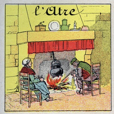 Verwarming thuis: de open haard. Anonieme illustratie uit 1925. Privécollectie. door Anonymous Anonymous