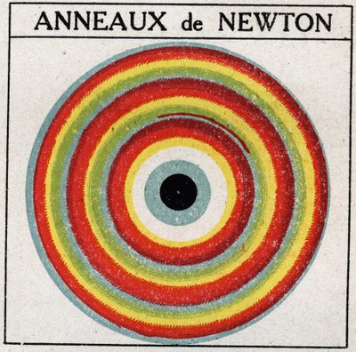 Interferenties: ringen door Isaac Newton (1642-1727). Anonieme illustratie uit 1925. Privécollectie. door Anonymous Anonymous