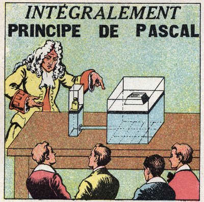 Vloeistofbalans: principe van Blaise Pascal (1623-1662). Anonieme illustratie uit 1925. Privécollectie. door Anonymous Anonymous
