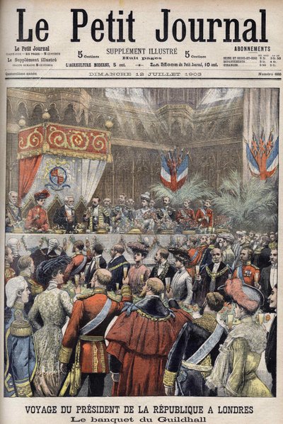 Londen, Groot-Brittannië. Reis van president Loubet. Receptie in de Guildhall door Sir Marcus Samuel. Le Petit Journal, juli 1903 (gravure) door Anonymous Anonymous