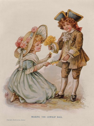 Het maken van de Cowslip Bal, boekillustratie, begin 20e eeuw (kleur lithografie) door Anonymous Anonymous