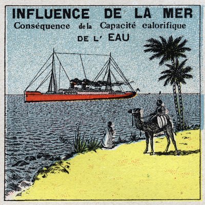 Meteorologie: de invloed van de zee op het klimaat. Anonieme illustratie uit 1925. Privécollectie. door Anonymous Anonymous