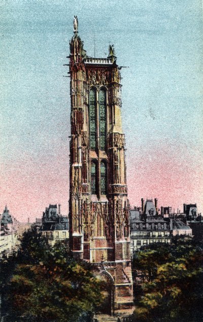 Parijs: de Saint Jacques Toren (Saint-Jacques) gerealiseerd in 1523. Foto uit 1920 in 