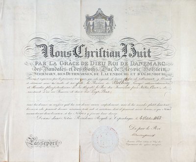 Paspoort door Koning van Denemarken Christian VIII dateert uit 1845 door Anonymous Anonymous