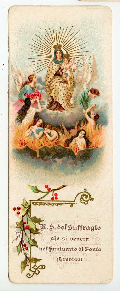 Vrome afbeelding: Onze Lieve Vrouw van het Vagevuur. De maagd in het vagevuur om zielen te redden (chromolithografie) door Anonymous Anonymous