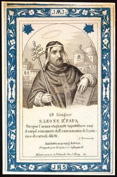 Paus Sint Leo (Leone) II (7e eeuw) Vrome afbeelding. Ansichtkaart. Begin 20e eeuw. Privécollectie door Anonymous Anonymous