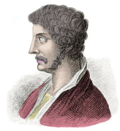 Portret van Alcibiades (Alkibiades Kleiniou Scambonides) (450-404 v.Chr.), staatsman en Atheense generaal. Gravure uit de 19e eeuw. Milanees door Anonymous Anonymous
