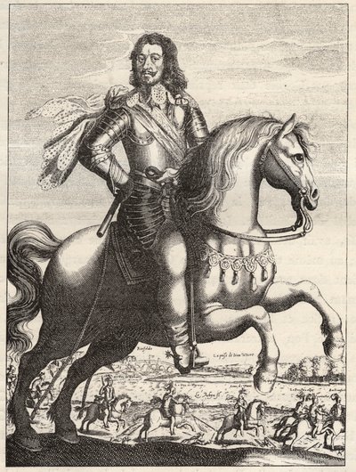 Portret van Bernard van Saksen-Weimar (Saksen-Weimar) (1604-1639) met de voorstelling van de gevangenneming van John of Werth door hertog Bernard en hertog van Rohan. Gravure uit de 17e eeuw. Privécollectie door Anonymous Anonymous