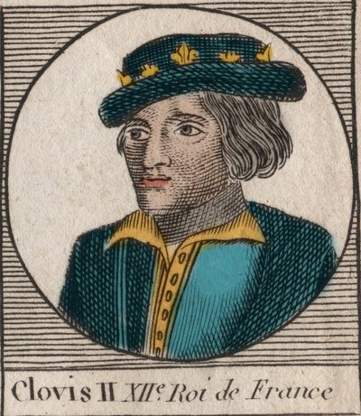 Portret van Clovis II, koning van de Franken (ca. 633-657) (gravure uit 