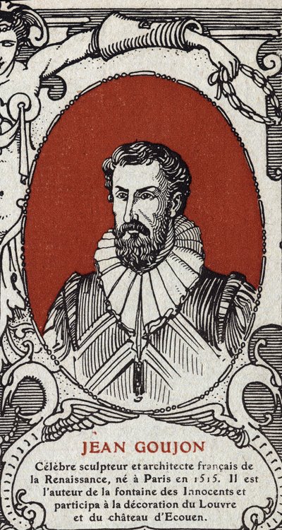 Portret van Jean Goujon (1510-1567), Franse beeldhouwer en architect. Gravure uit 1914. Privécollectie. door Anonymous Anonymous