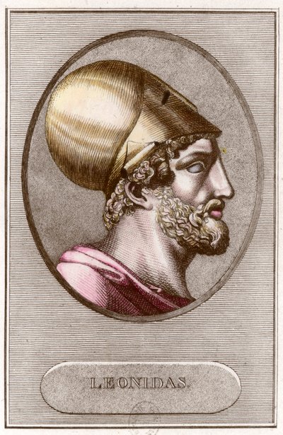 Portret van Leonidas I, koning van Sparta van 491 v.Chr. tot 480 v.Chr. - Gravure - Privécollectie door Anonymous Anonymous