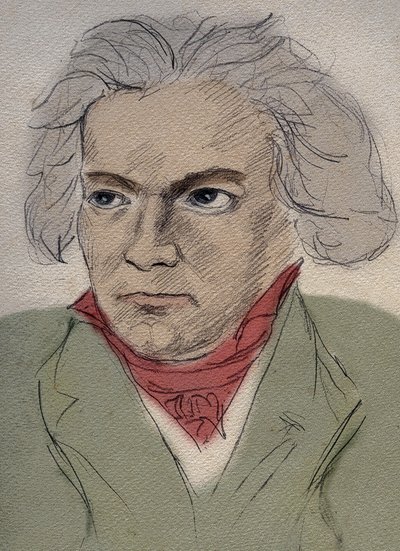 Portret van Ludwig van Beethoven (1770-1827) Duitse componist - anonieme tekening uit het begin van de 20e eeuw - Privécollectie door Anonymous Anonymous