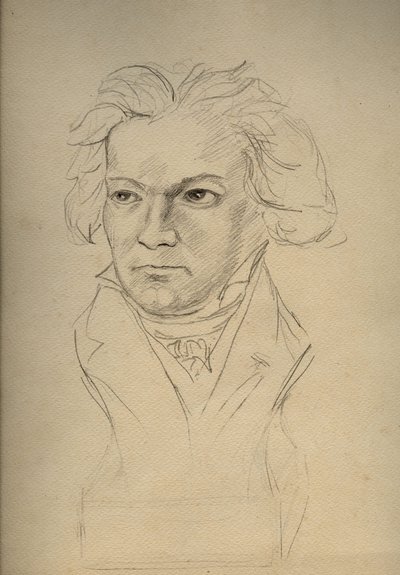 Portret van Ludwig van Beethoven (1770-1827) Duitse componist - anonieme tekening uit het begin van de 20e eeuw - Privécollectie door Anonymous Anonymous