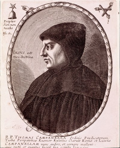 Portret van Tommaso Campanella, dominicaanse monnik en filosoof. Gravure. door Anonymous Anonymous