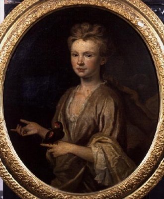 Portret van een jong meisje met een papegaai door Anonymous Anonymous