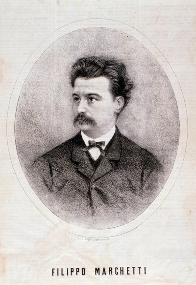 Portret van de Italiaanse componist Filippo Marchetti (1831-1902). Gravure. 19e eeuw. Milanese privécollectie door Anonymous Anonymous