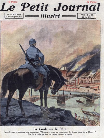 Na de oorlog: De voormalige mannen van de Eerste Wereldoorlog keren terug naar de Rijn om ervoor te zorgen dat Duitsland zijn toezeggingen nakomt die zijn gedaan op de Londense Conferentie. Illustratie uit 