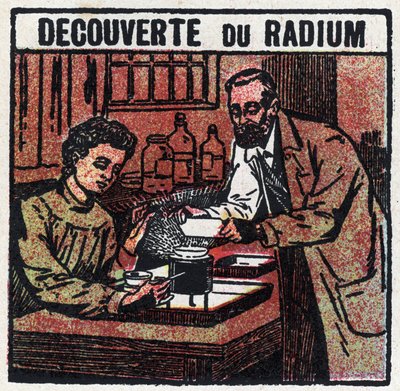 Radium: ontdekt door Pierre (1859-1906) en Marie Curie (1867-1934) in 1898. Anonieme illustratie uit 1925. Privécollectie. door Anonymous Anonymous