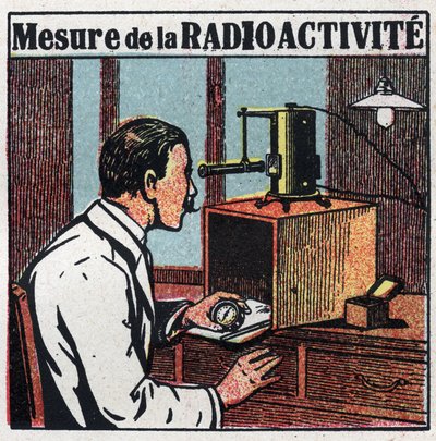 Radium: meting van radioactiviteit. Anonieme illustratie uit 1925. Privécollectie. door Anonymous Anonymous
