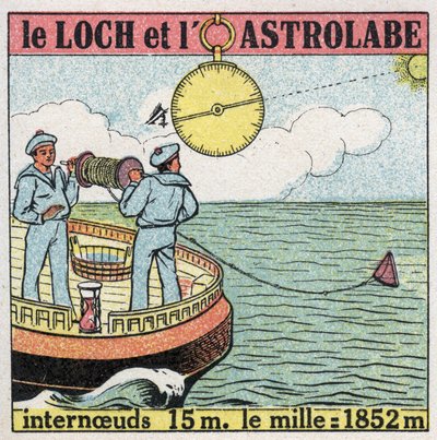 Schepen en schepen: het logboek en de astrolabium, navigatie-instrumenten. Anonieme illustratie uit 1925. Privécollectie. door Anonymous Anonymous