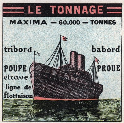 Schepen en schepen: tonnage. Anonieme illustratie uit 1925. Privécollectie. door Anonymous Anonymous