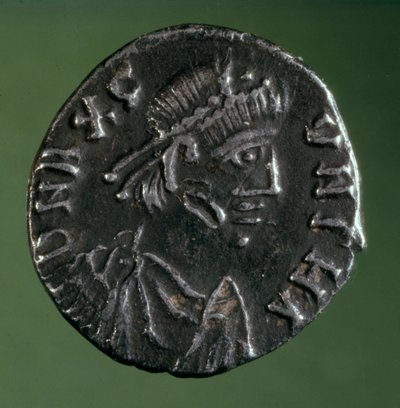Zilveren denier met de beeltenis van de koning van de Vandalen Gunthamund (484-496) door Anonymous Anonymous