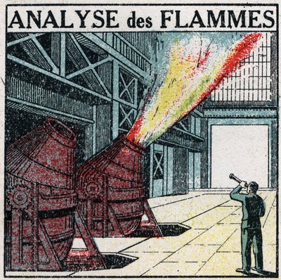 Spectrale analyse: vlamanalyse. Anonieme illustratie uit 1925. Privécollectie. door Anonymous Anonymous