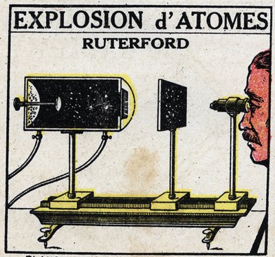 Het atoom en wetenschap: Explosie van atomen door Ernest Rutherford. Anonieme illustratie uit 1925. Privécollectie. door Anonymous Anonymous