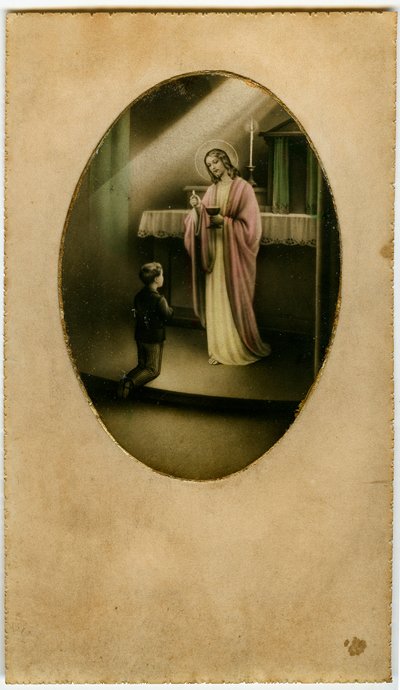 De Eucharistie, Heilige Communie, het Sacrament van het Altaar: een kind voor Jezus (gravure) door Anonymous Anonymous