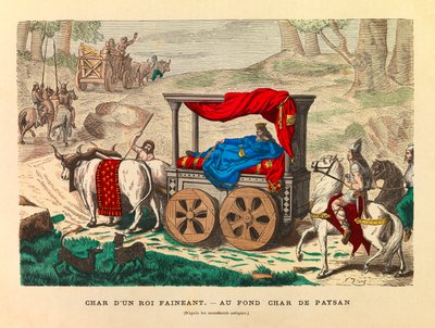 De wagen van een luie koning met een boerenkar eronder, gravure - privécollectie door Anonymous Anonymous