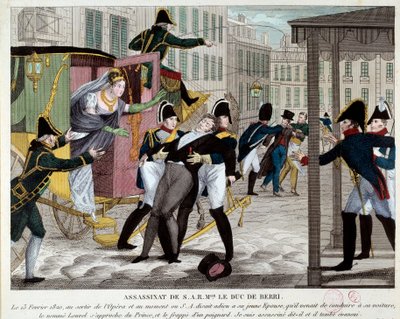 De dood van Charles Ferdinand de Bourbon, Hertog van Berry (1778-1820) 13/02/1820 bij de uitgang van de Koninklijke Muziekacademie. De neef van koning Lodewijk XVIII werd vermoord bij de Opera door Louvel, een republikein die de koninklijke dynastie wilde  door Anonymous Anonymous