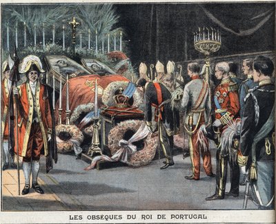 De begrafenis van de koning van Portugal Charles I (1863-1908) die op 1 februari 1908 werd vermoord. Gravure uit de krant "Le Peute Parisien", op 23/02/1908. Privécollectie. door Anonymous Anonymous