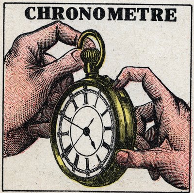 Tijd: een chronometer. Anonieme illustratie uit 1925. Privécollectie. door Anonymous Anonymous
