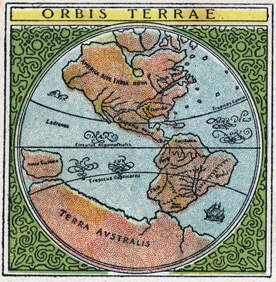 Tijd: orbis terrae. De globe met Ecuador en de tropen. Anonieme illustratie uit 1925. Privécollectie. door Anonymous Anonymous