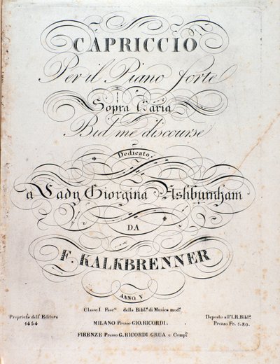 Titelpagina van muzikale partituur van Capriccio door F Kalkbrenner door Anonymous Anonymous