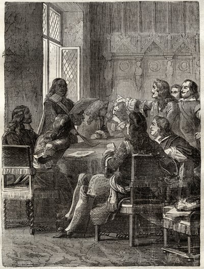 Verdrag van Rijswijk (Het Verdrag van Rijswijk, 30 oktober 1697) (einde van de Oorlog van de Liga van Augsburg tussen Lodewijk XIV en de Grote Alliantie). Gravure uit de 19e eeuw. Privécollectie. door Anonymous Anonymous