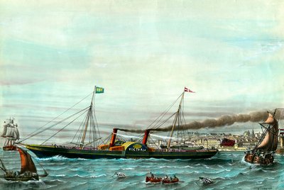 Schip La Victoria, in dienst tussen Boulogne-sur-Mer en Folkestone. Gravure uit de 19e eeuw. Privécollectie door Anonymous Anonymous