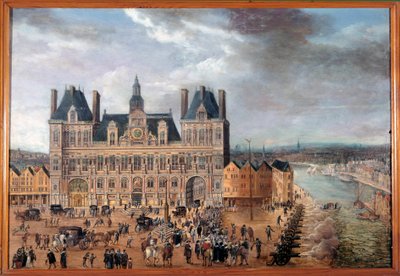 Uitzicht op Place de Greve en het Stadhuis in Parijs tijdens een openbaar feest rond 1640 door Anonymous Anonymous