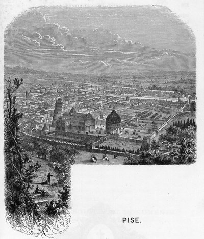 Zicht op de stad Pisa, Italië. Gravure uit 1859 in 