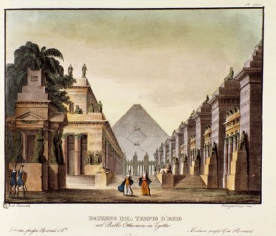 Zicht op de tempel van Isis Scenografie voor het ballet 