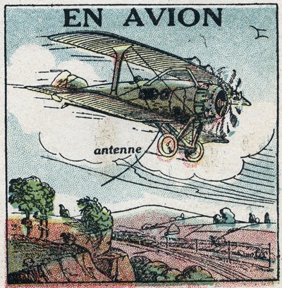 Draadloze telefonie: per vliegtuig. Anonieme illustratie uit 1925. Privécollectie. door Anonymous Anonymous