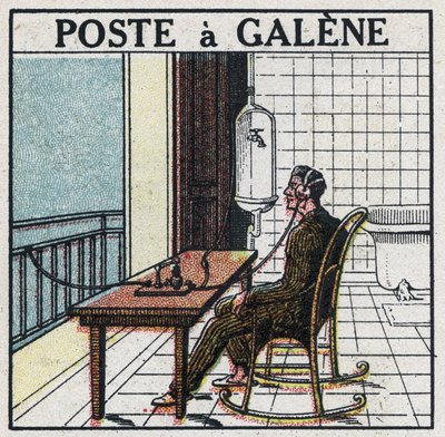 Draadloze telefonie: radioapparaat in galene. Anonieme illustratie van 1925. Privécollectie. door Anonymous Anonymous